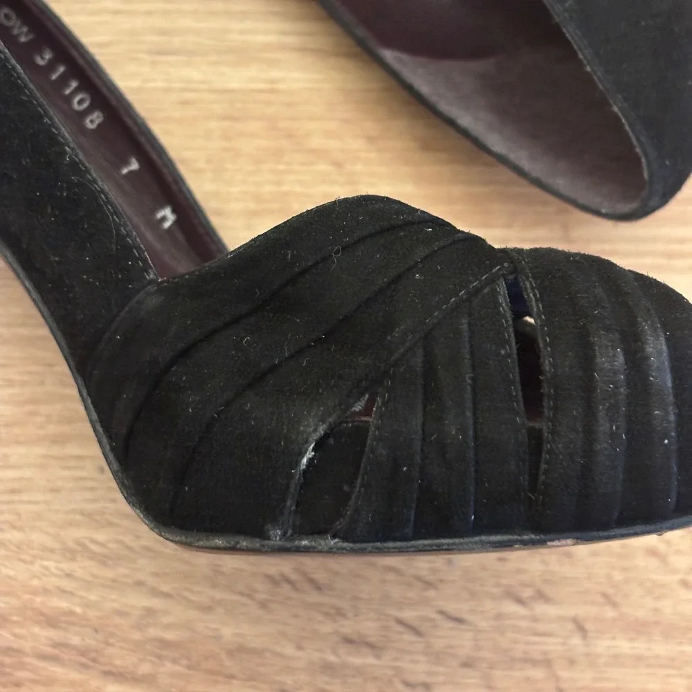 STUART WEITZMAN Suede D'Orsay Peep Toe Pumps Black Women Size 7 Formal‎ Stiletto